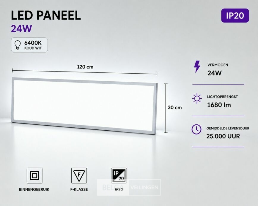 16 x LED Paneel 36W – 6400K Koud Wit - 1195x295mm – IP20 – ZODIAC-36 – foto 2 – kavel bij Belga Veilingen
