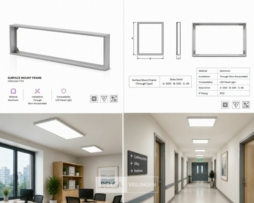 8 x Opbouw Frame voor LED Paneel – 1200x300mm – IP20 – FRAME-30120 – foto 6 – kavel bij Belga Veilingen