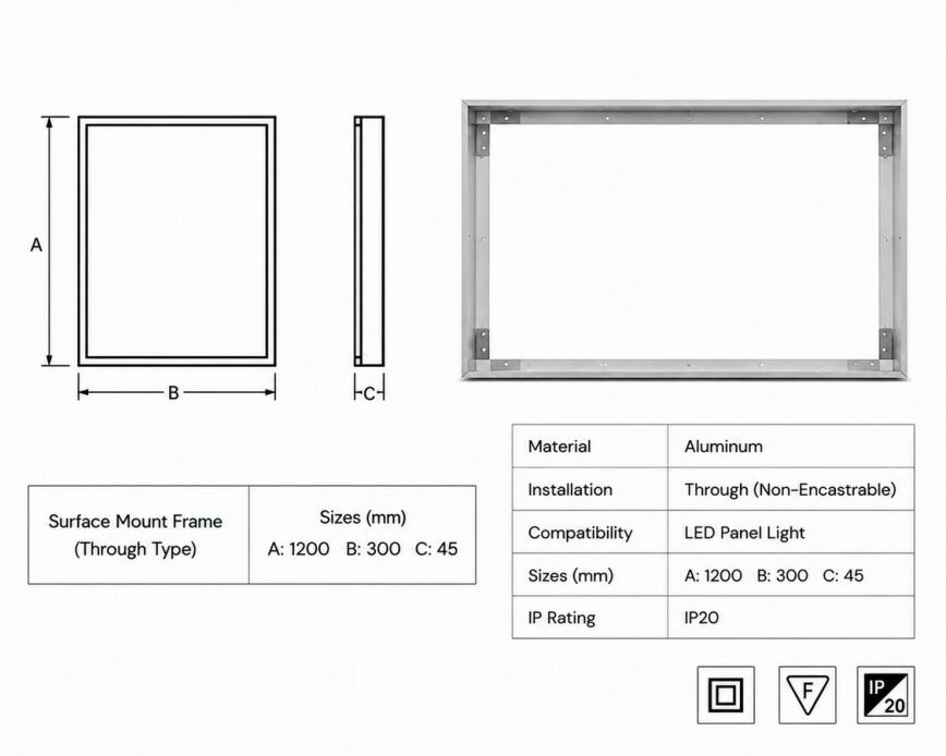 16 x Opbouw Frame voor LED Paneel – 1200x300mm – IP20 – FRAME-30120 – foto 5 – kavel bij Belga Veilingen