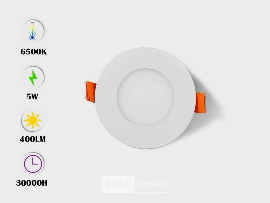 25 x LED Paneel – Rond Inbouw – 5W – 6500K Koud Wit – IP20 – foto 2 – kavel bij Belga Veilingen