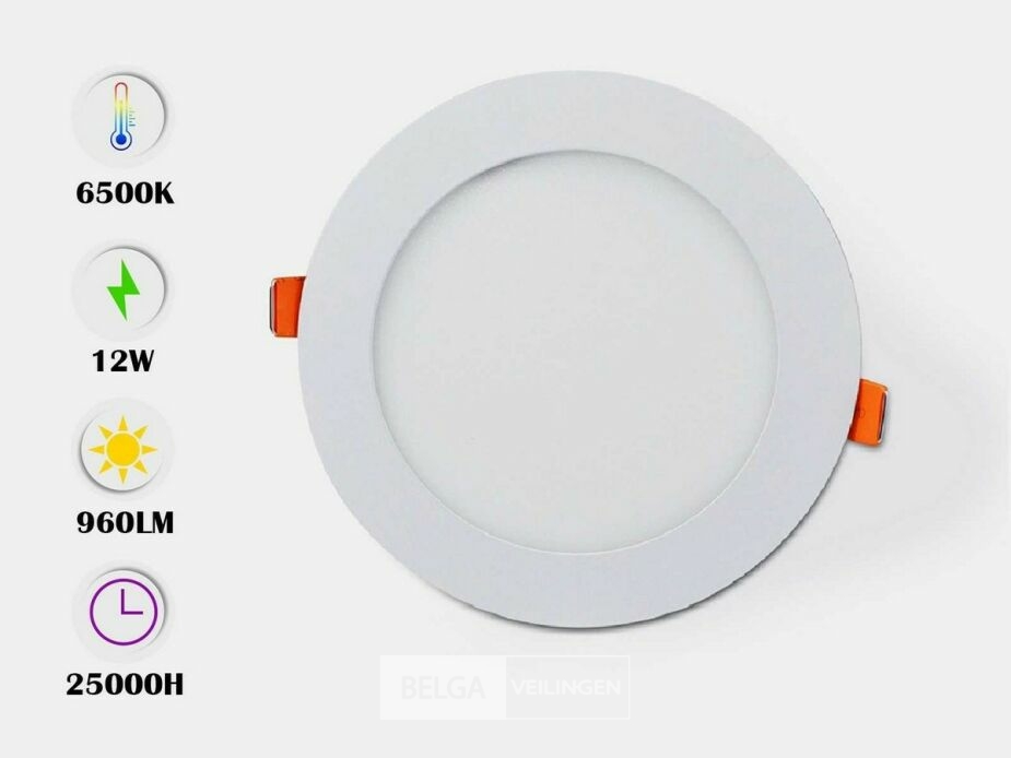 20 x LED Paneel – Rond Inbouw – 12W – 6500K Koud Wit – IP20 – foto 2 – kavel bij Belga Veilingen