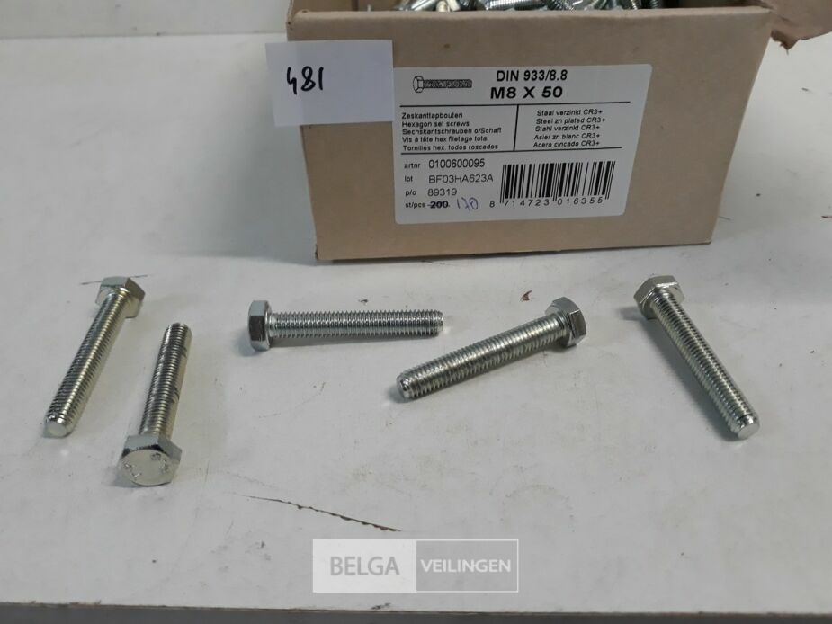 1 x Zeskant tapbout verzinkt 8,8 M8 x 50 170 stuks – foto 3 – kavel bij Belga Veilingen, Oudsbergen