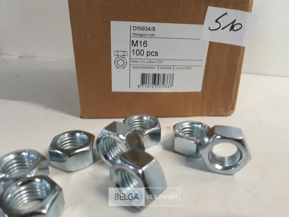 1 x Zeskantmoer verzinkt M 16 100 stuks – foto 3 – kavel bij Belga Veilingen, Oudsbergen