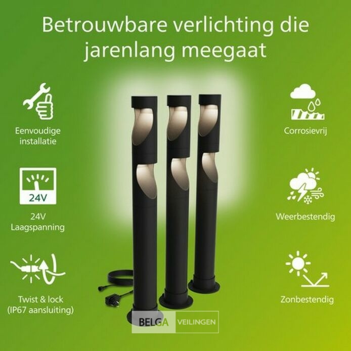 Philips Desi GardenLink - 3-pack - Sokkellamp - 24V - Warm wit licht - 2700K - Zwart – foto 3 – kavel bij Belga Veilingen, Bree