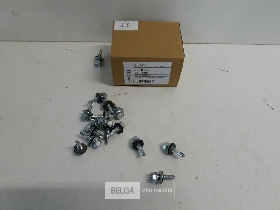 1 x Boorschroef zeskant 6,3x25 mm 100 stuks + EPDM – foto 2 – kavel bij Belga Veilingen, Oudsbergen