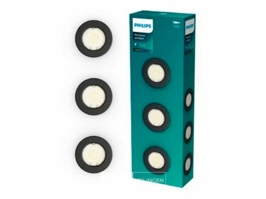 Philips Peridot inbouwspot GU10 7W zwart rond vast 3 stuks – foto 2 – kavel bij Belga Veilingen, Bree