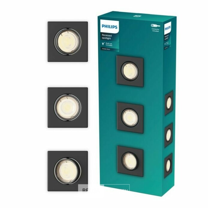 Philips Peridot inbouwspot GU10 7W zwart vierkant richtbaar 3 stuks – foto 2 – kavel bij Belga Veilingen, Bree