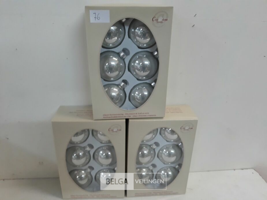 3 x Kerstballen glas 6 stuks perle – foto 2 – kavel bij Belga Veilingen, Oudsbergen
