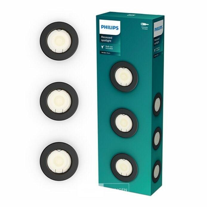 Philips Led inbouwspot - Rond - Zwart - Ø 68 mm - GU10 fitting - IP20 - 3 stuks – foto 2 – kavel bij Belga Veilingen, Bree
