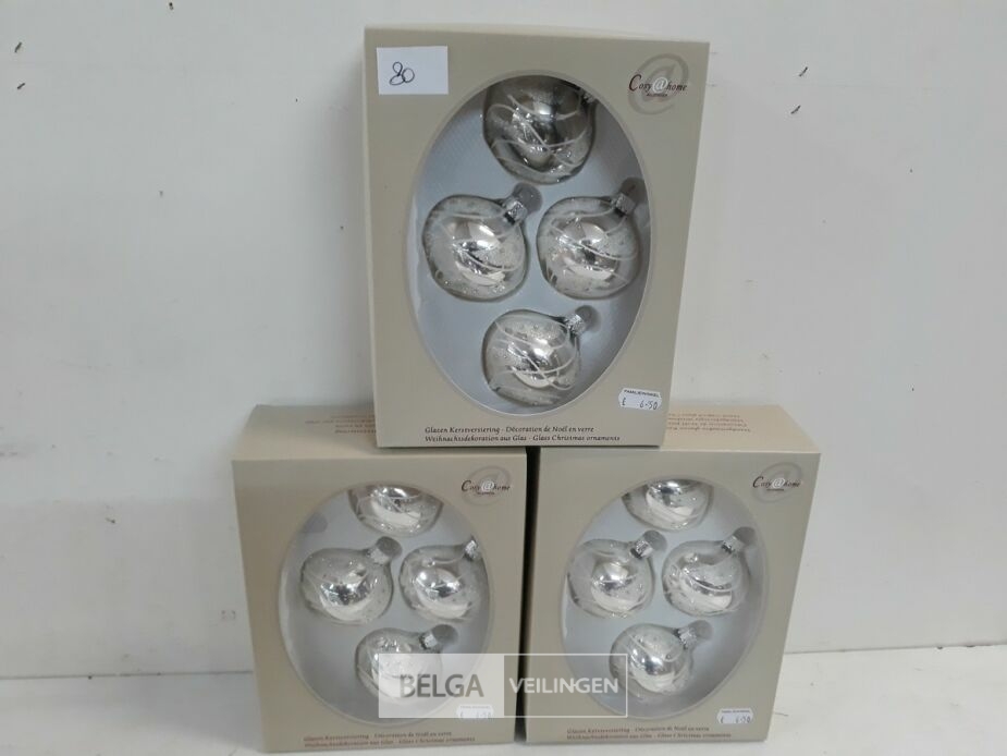 3 x Kerstballen tol glas 4 stuks zilver – foto 2 – kavel bij Belga Veilingen, Oudsbergen