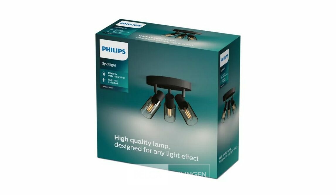 Philips Opbouwspot Palms - Zwart - 19,6cm - 3xE14 – foto 2 – kavel bij Belga Veilingen, Bree