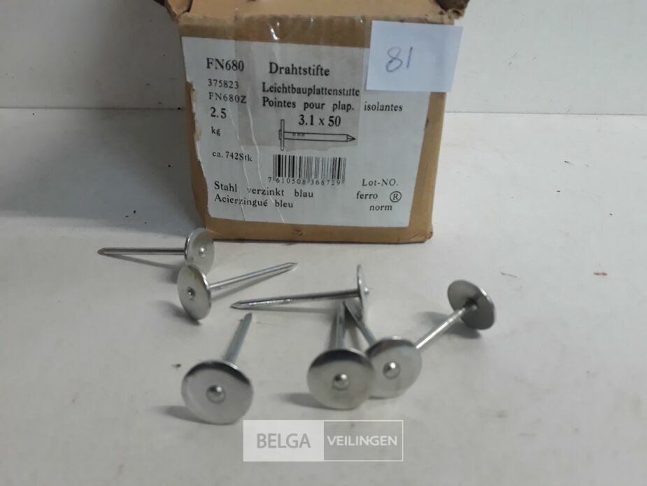 1 x Nagels verzinkt grote ronde kop 2,5 kg 3,1x50 mm – foto 3 – kavel bij Belga Veilingen, Oudsbergen