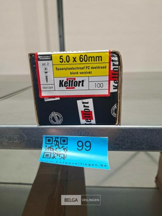 Kelfort spaanplaatschroef 5x60 PZ-2 - deeldraad 100st – foto 2 – kavel bij Belga Veilingen, Bree